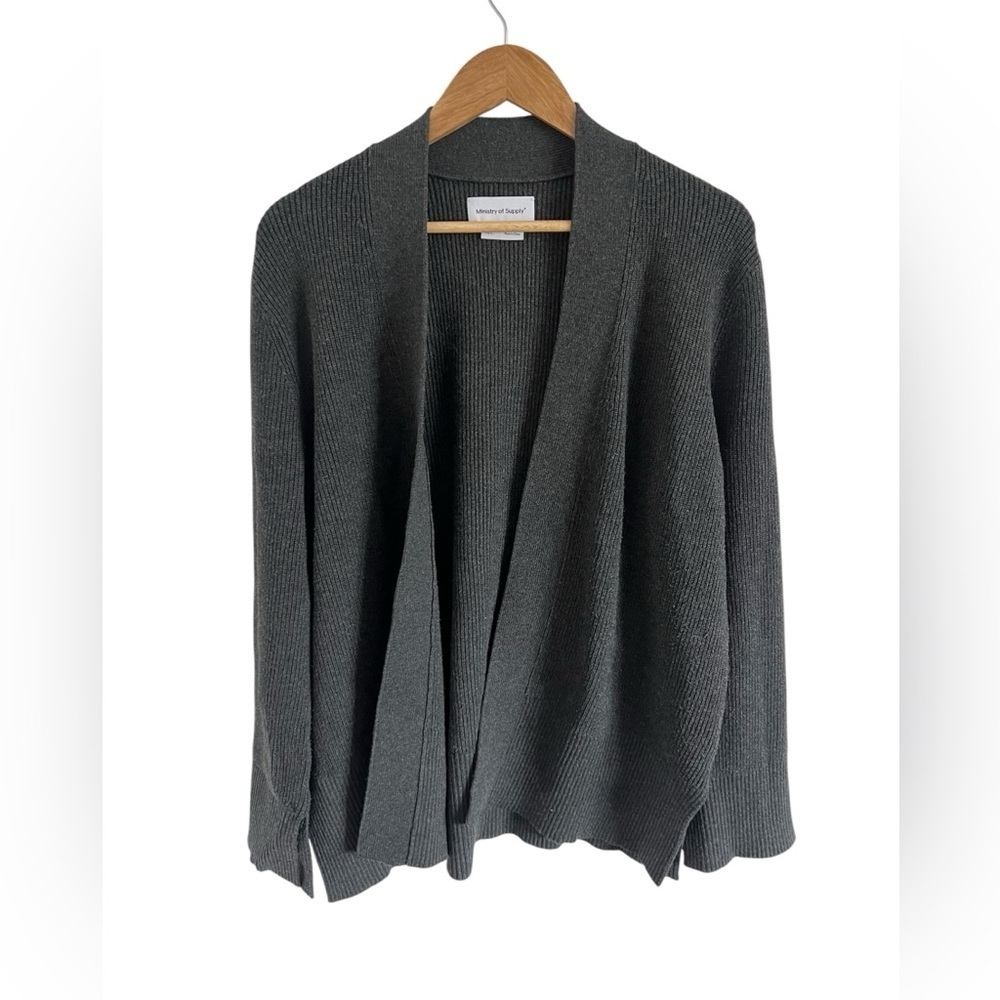 Ministry of Supply Gray Black Open Cardigan, size M/L